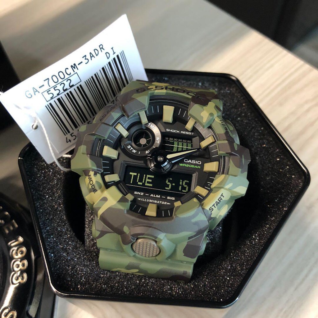 [Mã FARSBRT52 giảm 20% đơn từ 249K] Đồng hồ nam Casio G Shock GA-700CM-3A Màu Quân Đội - chống nước độ sâu 100m có Đèn L