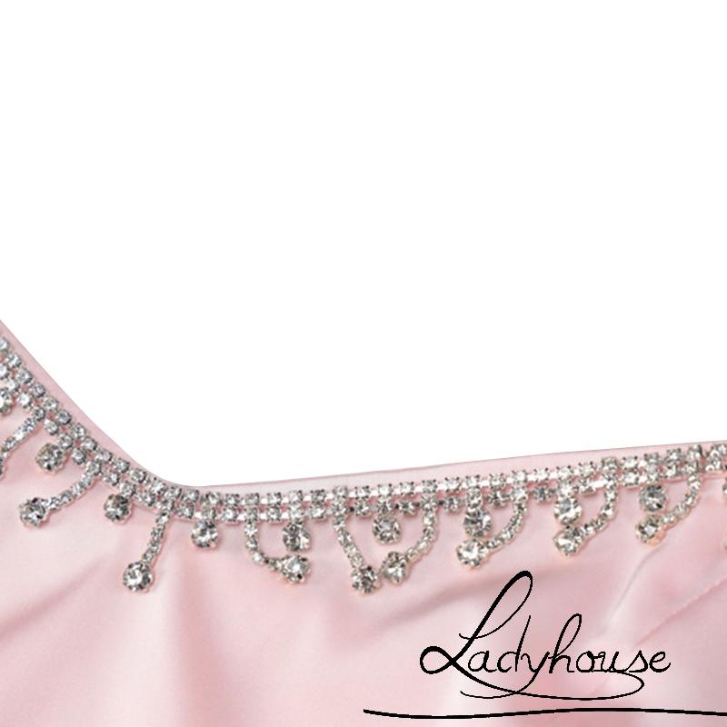 LD-Ladies Suspender Night Skirt, Women Solid Color V-neck Rhinestone Decoration Sleeveless Slim Nightdress Leisure Wear