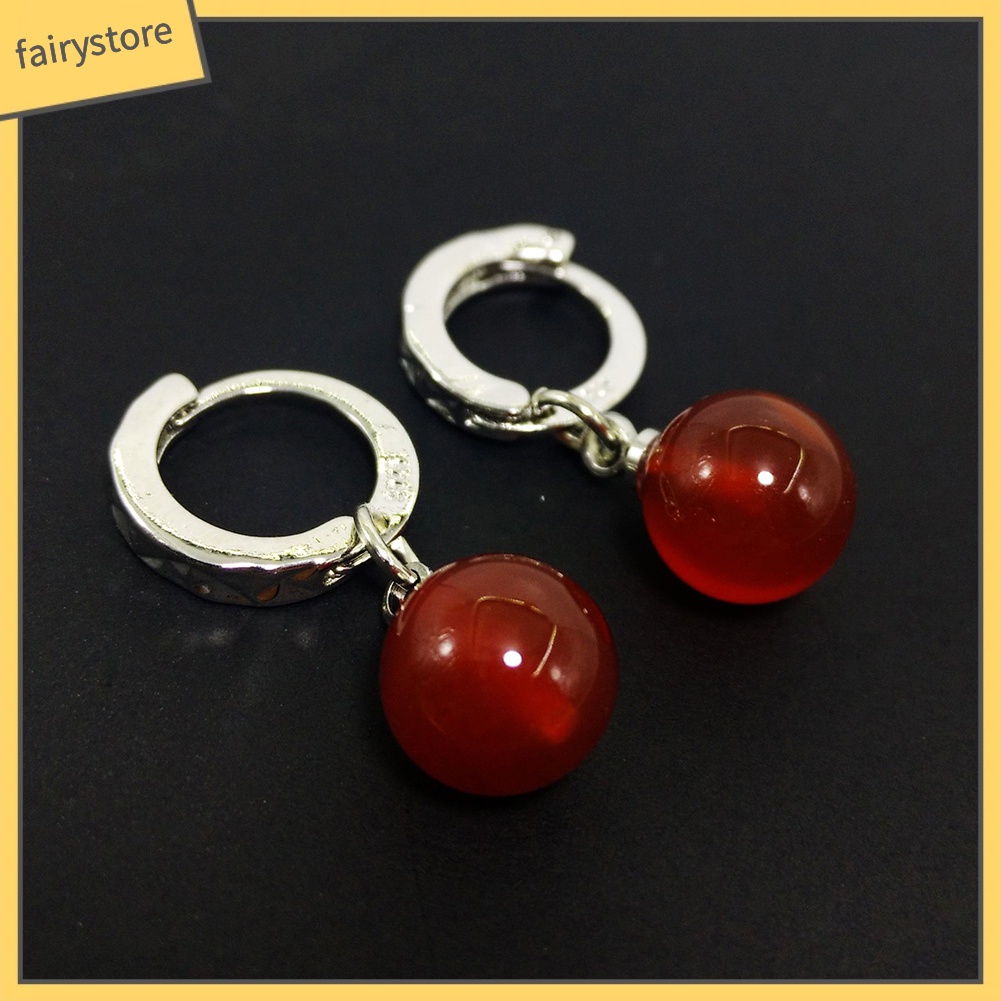 Bông tai đính đá mã não giả màu đỏ/đen