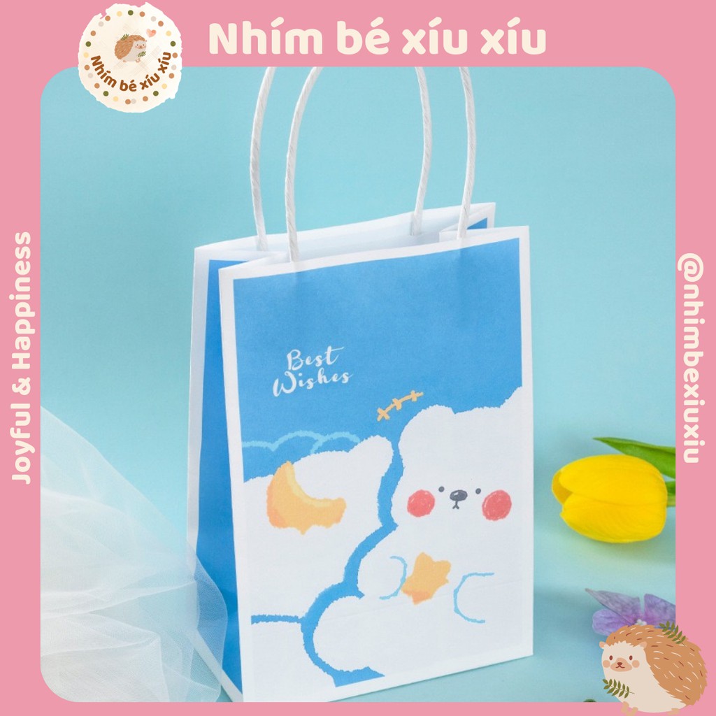 Túi giấy đựng quà tặng có quai xách họa tiết hoạt hình Hàn Quốc dễ thương VT52 | BigBuy360 - bigbuy360.vn