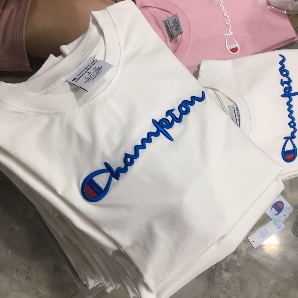 Áo thun tay lỡ Champion chữ thêu logo tay thêu cao cấp unisex nam nữ