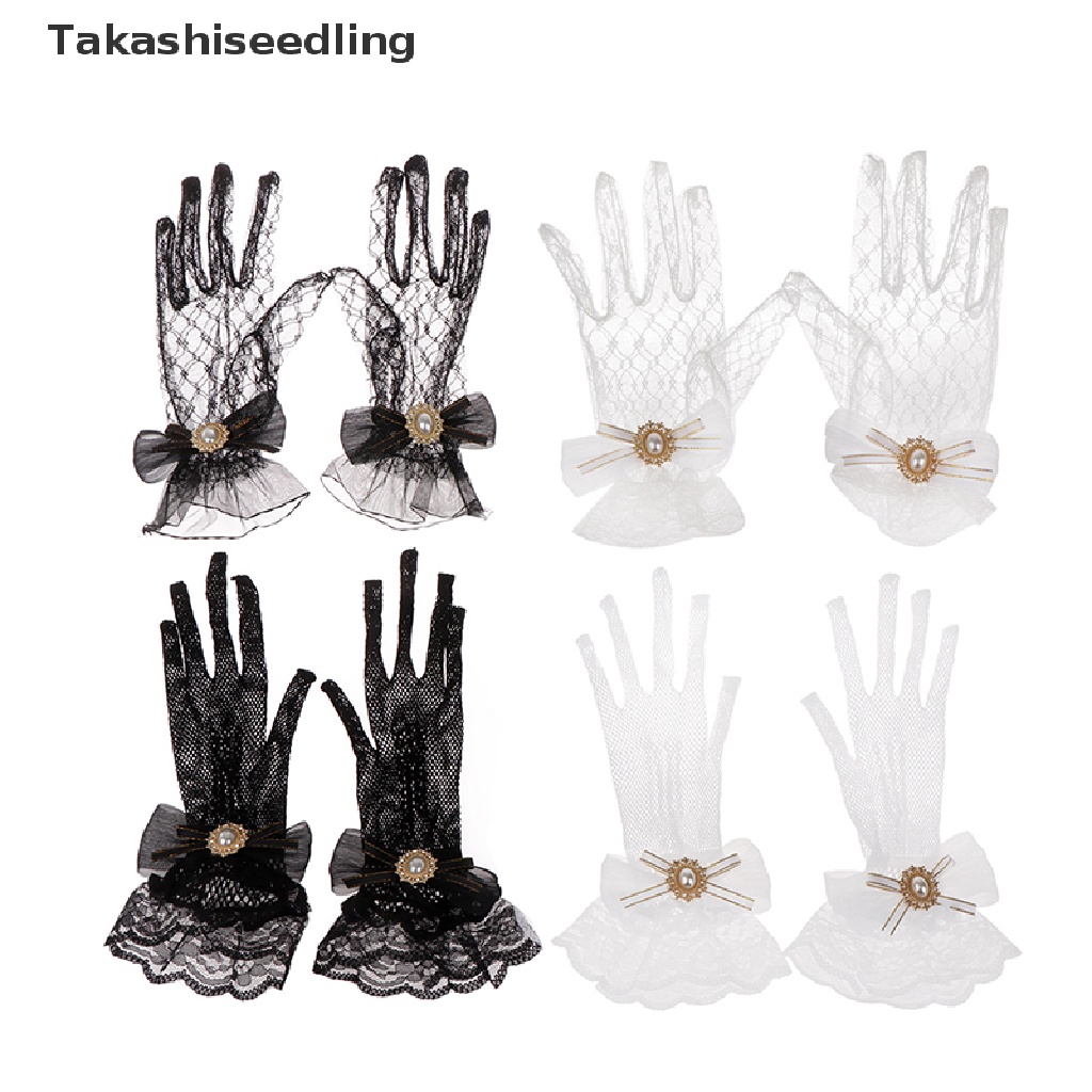 (Takashiseedling) Găng Tay Lưới Lolita Ren Hoa Nơ Trắng Đen Thời Trang Mùa Hè Bán Chạy Cho Bé Gái