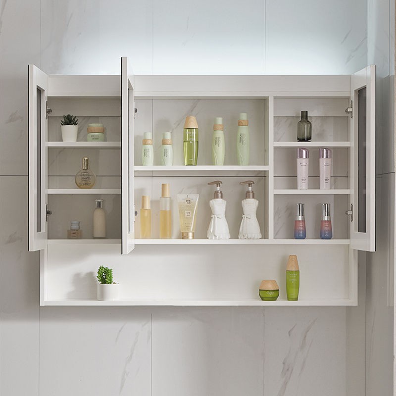 Tủ gương phòng tắm bằng gỗ nguyên khối treo tường nhà vệ sinh bàn trang điểm có kệ sáng tích hợp lưu trữ | BigBuy360 - bigbuy360.vn