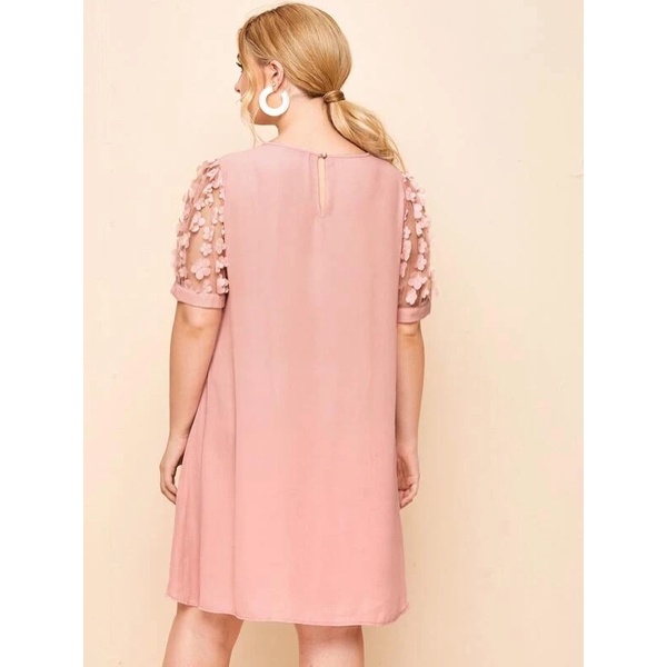 Đầm suông màu hồng tay voan hoa big size 75-115kg