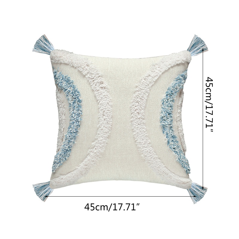 Xiangbao Vỏ Gối Hình Bán Nguyệt Kẻ Sọc Dệt Phối Tua Rua Màu Tương Phản Phong Cách Boho Bắc Âu Trang Trí Cus