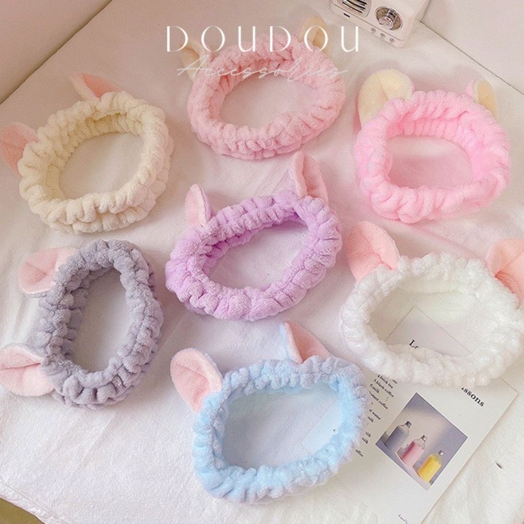 Băng đô rửa mặt DOUDOU Băng đô cài tóc tai thỏ dễ thương đáng yêu FD004