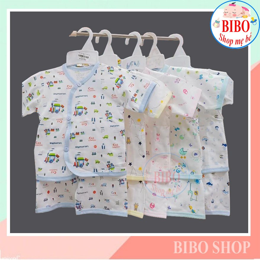 Bộ Quần Áo Sơ Sinh Cài Xéo In Hình Họa Tiết JOU, Chất Vải Cotton 100% ,Cao Cấp, Mềm Mịn, Thoáng Mát