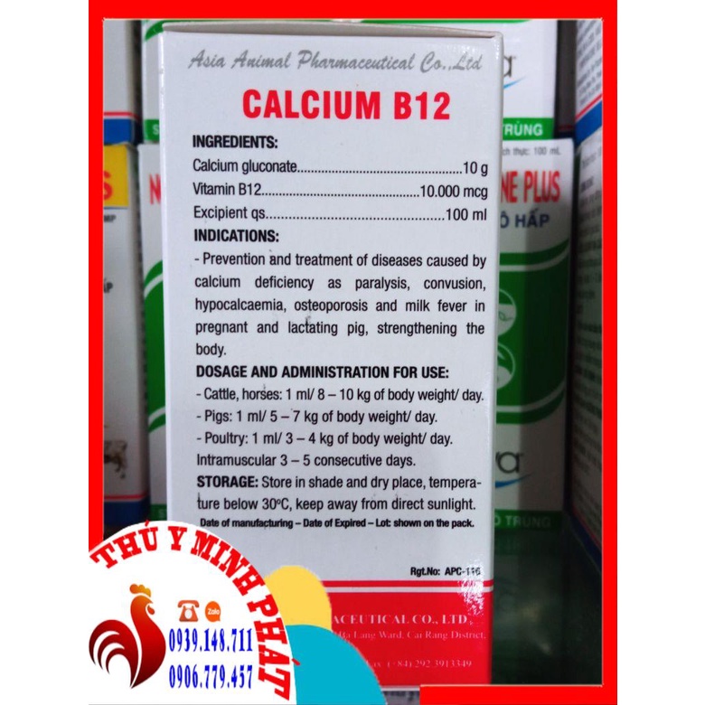 CALCIUM B12 ( caxi b12 ) thiếu canxi , b12 , thiếu máu, bại liệt trên gia súc gia cầm