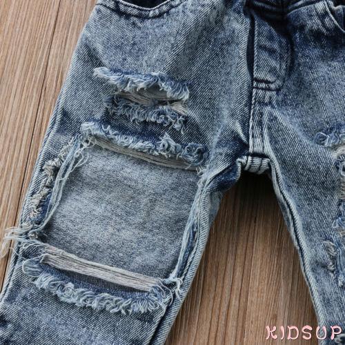 Quần jeans phối rách lưng thun co giãn cho bé gái