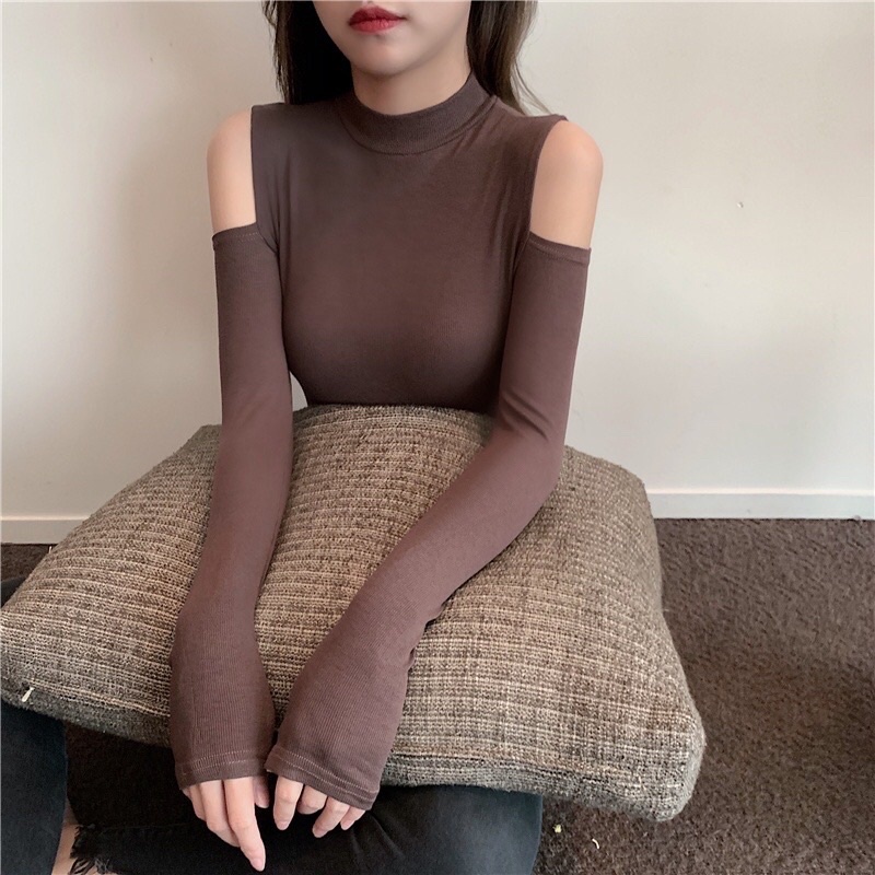 Áo thun nữ hở vai sexy cổ lọ 3p, chất thun gân tăm dày dặn mặc thu đông siêu xinh- PENNY V327
