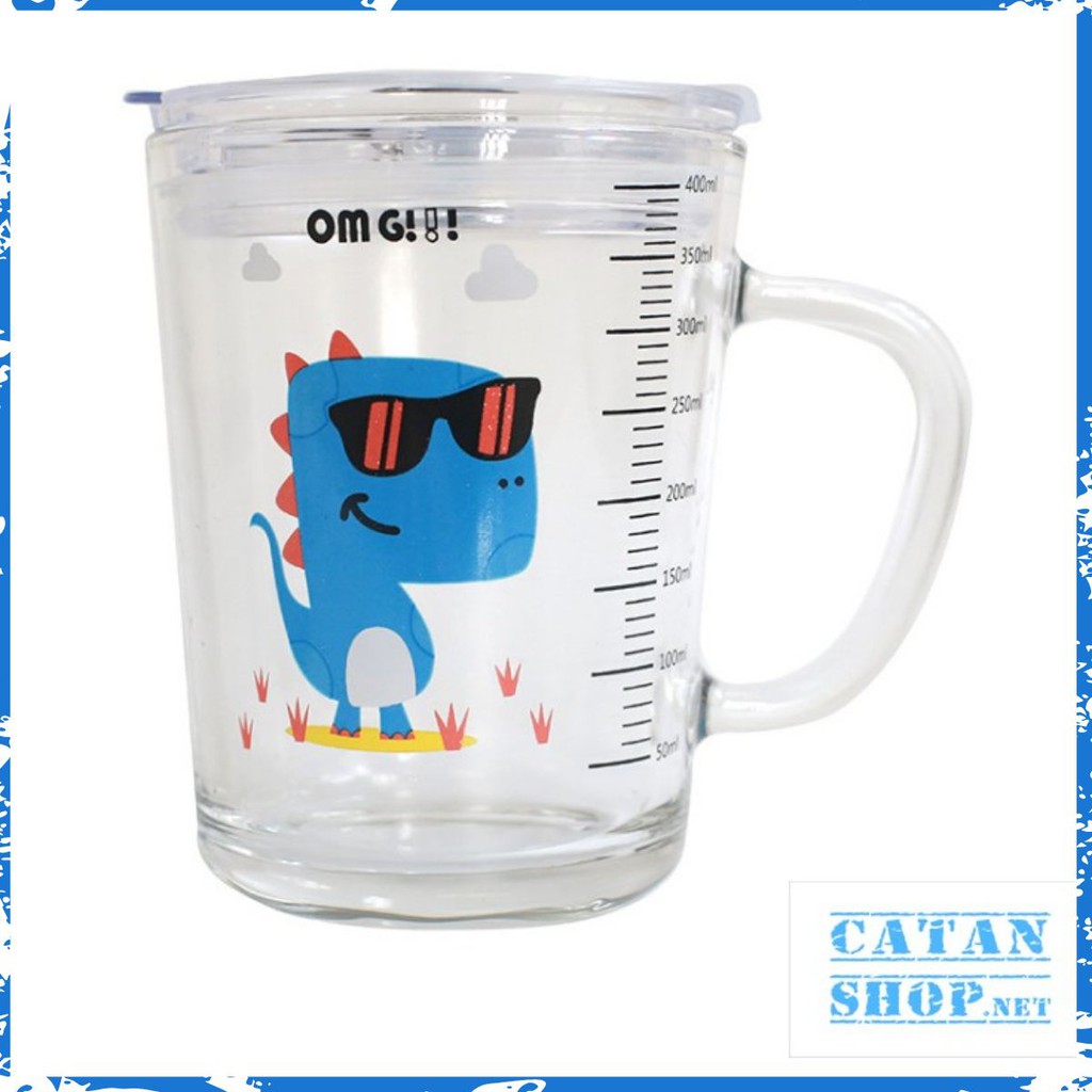 Được chọn mẫu-Cốc, Ly chịu nhiệt thủy tinh chia vạch có nắp tránh đổ nước hình cute (tặng kèm ống hú