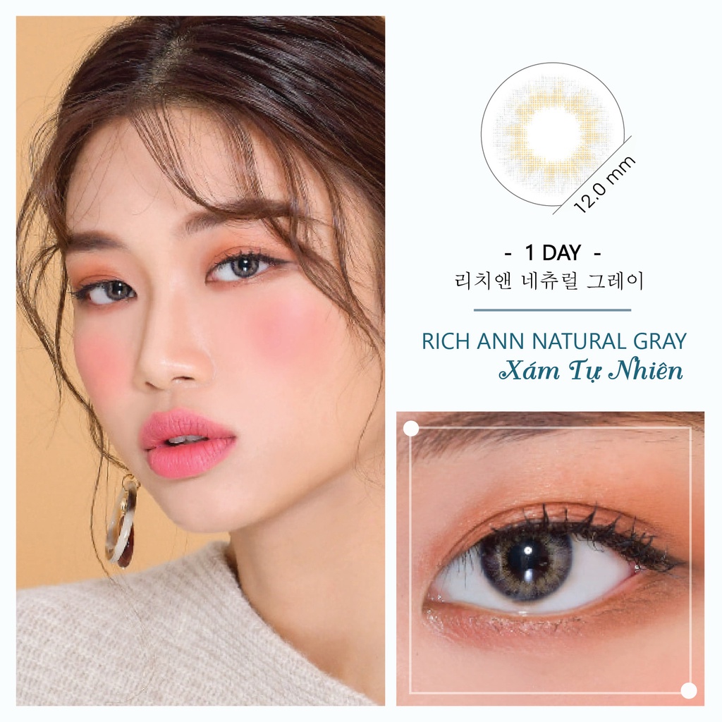 Lens Mắt Cận ANN365 Đeo 1 Ngày Màu Xám Cho Cô Dâu, Dự Tiệc, Đi Chơi Chất Lượng Cao