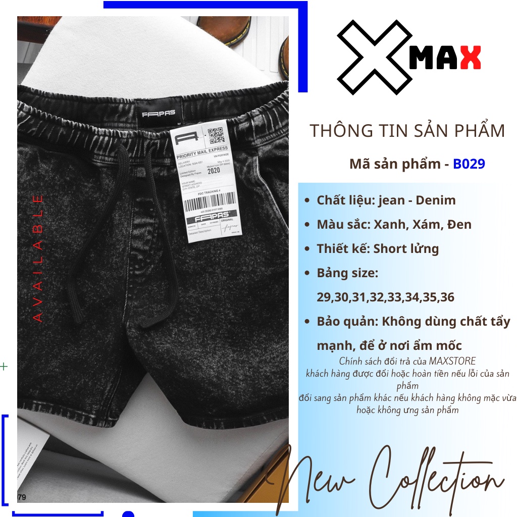 quần short jean nam cạp chun cao cấp, quần lửng bò có dây rút xịn xò cao cấp Xmax B029
