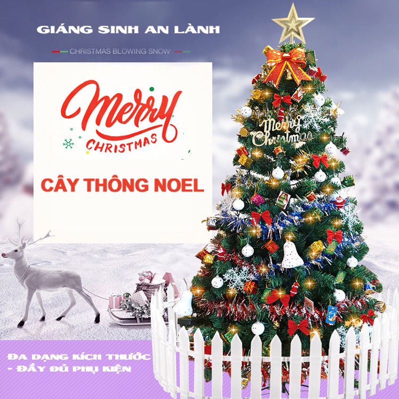 Cây Thông Noel 1m8 - Cây Thông Giáng Sinh Cỡ Lớn Tặng Kèm 130 Phụ Kiện Trang Trí và Đèn Nháy