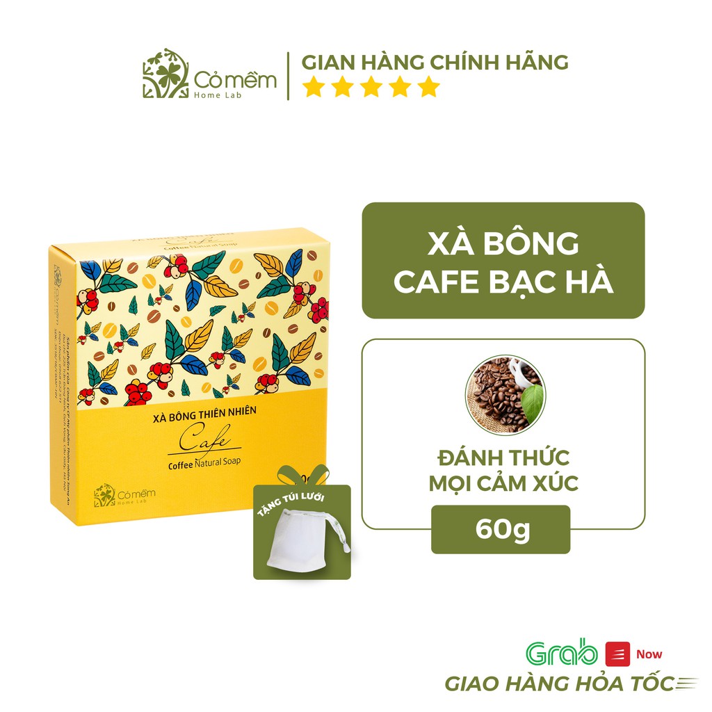 Xà Bông Tắm Và Rửa Mặt Thiên Nhiên An Toàn Cafe Hương Bạc Hà Mát Lịm Cỏ Mềm 90g (Tặng túi lưới)