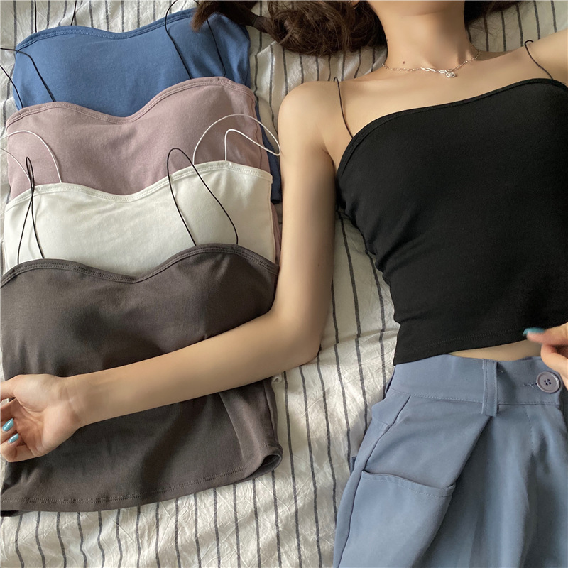 Áo Hai Dây Suxi Màu Trơn Có Mút Đệm Ngực Phong Cách Hàn Quốc Thời Trang Quyến Rũ Cho Nữ