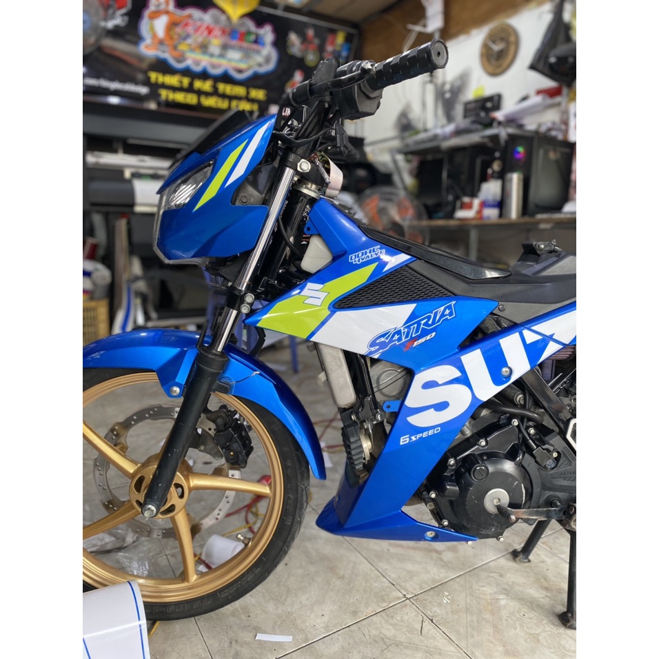 Tem Rời Satria mẫu zin 2021 màu xanh trắng vàng chanh