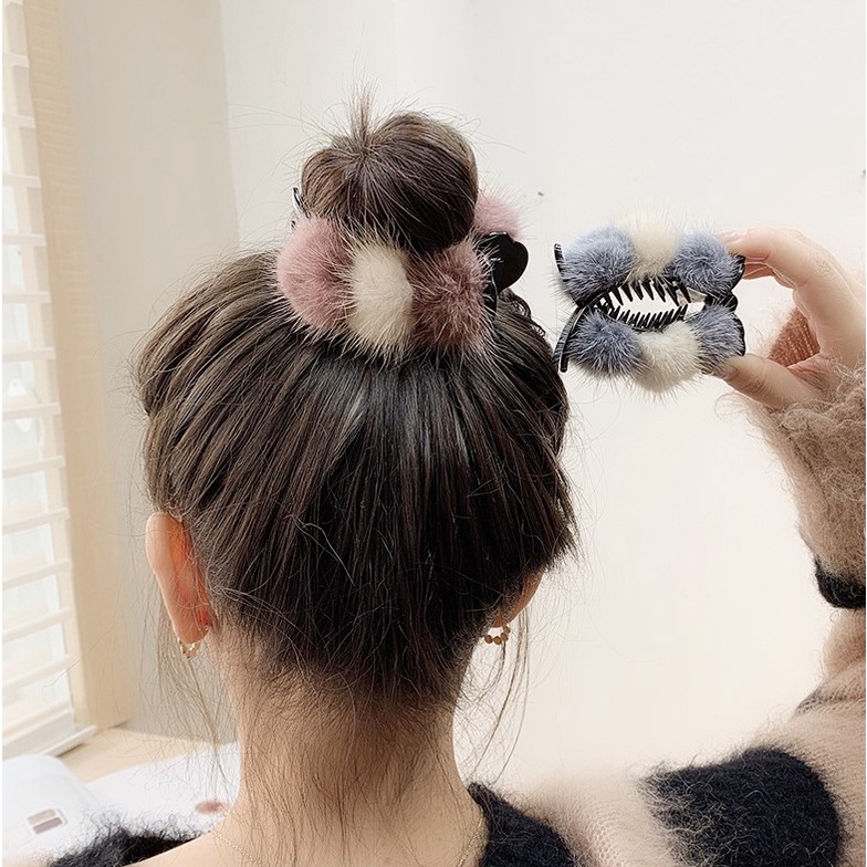 Kẹp càng cua 3 răng dài đính bông màu hot K136