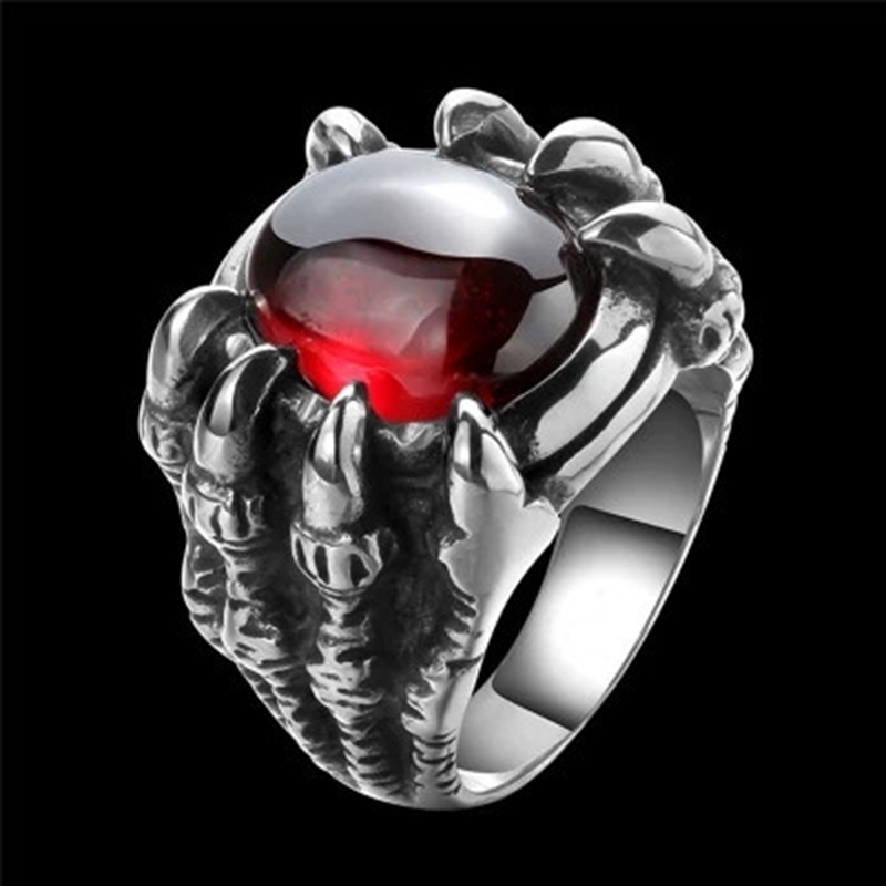 Nhẫn Đính Đá Hồng Ngọc Đen Phong Cách Gothic Thời Trang Cho Nam