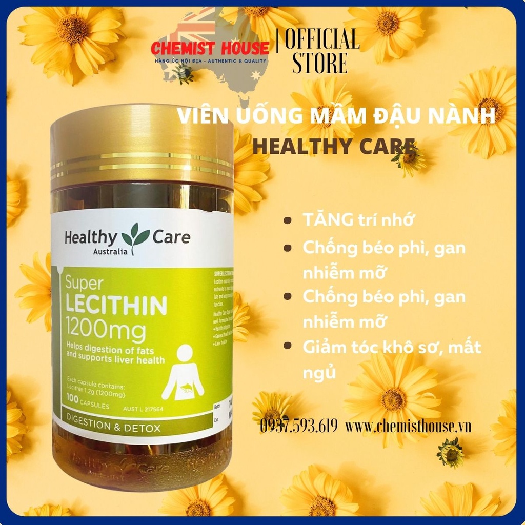 [ Hàng Chuẩn ÚC ] Healthy Care Super Lecithin 1200mg - Viên uống tinh chất mầm đậu nành 100 viên