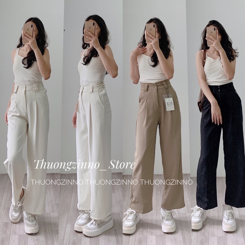 [Hàng Quảng Châu]Quần ống rộng”0565” loại 1 thiết kế 2 cúc đỉa to hàng Quảng Cháu Quần ống rộng chất mướt Hàn Quốc