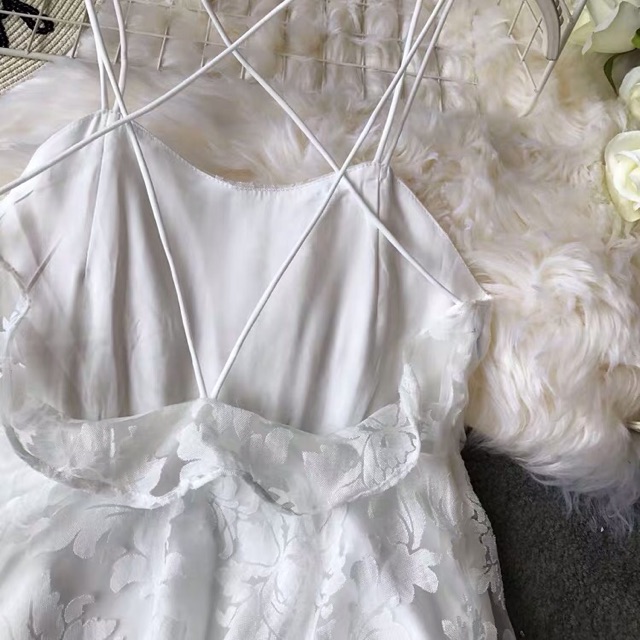 (Order) Đầm maxi ren hoa, 2 dây đan dây hở lưng sexy, bánh bèo hè 2019