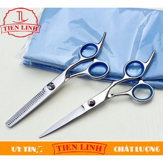 Bộ combo kéo cắt tóc và tỉa tóc (Quoay xanh) + Áo choàng cắt tóc tiện lợi
