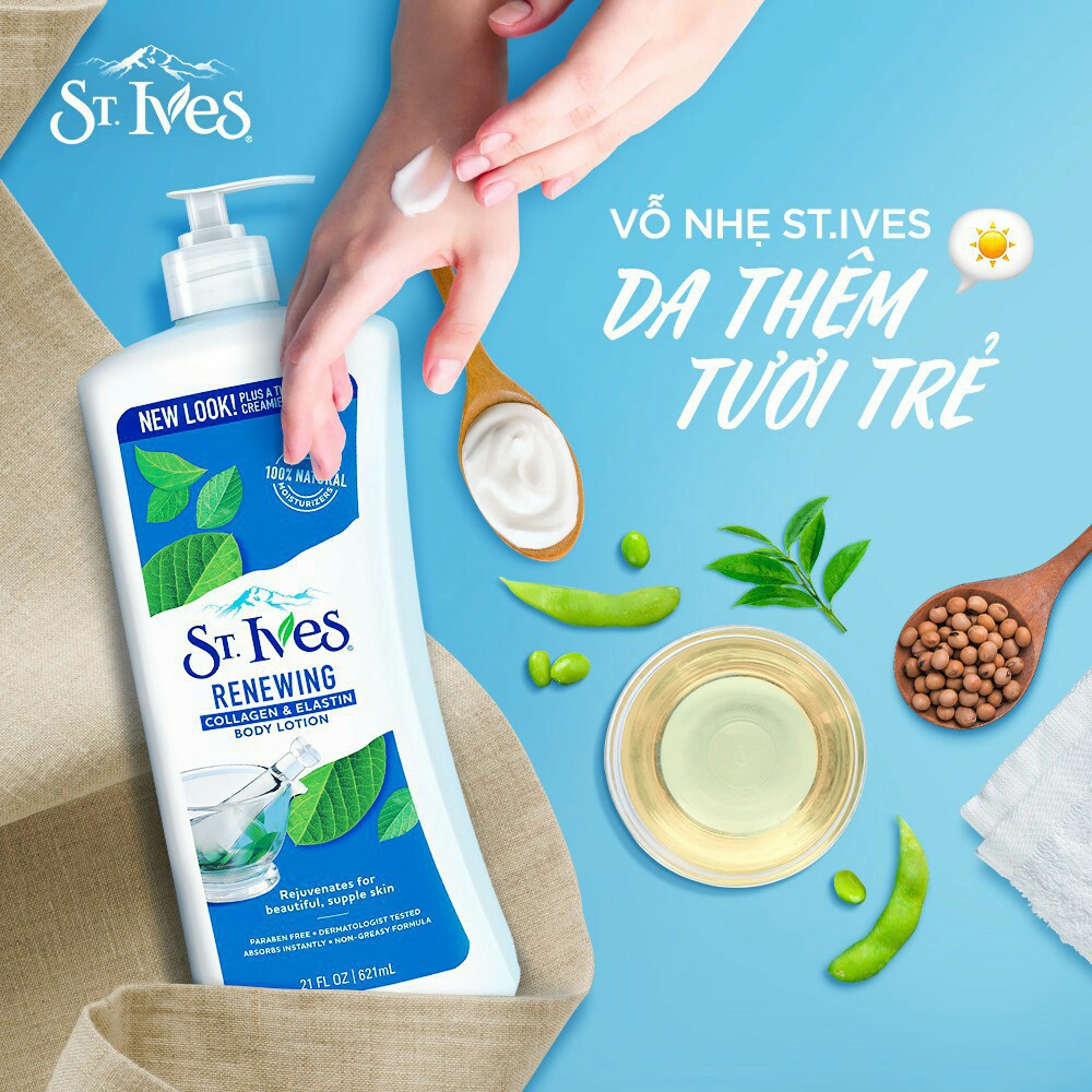 Sữa dưỡng thể StIvest, sữa dưỡng trắng da, trẻ hóa da, bổ sung collagen StIves Renewing Collagen &amp; Elastin 621ml