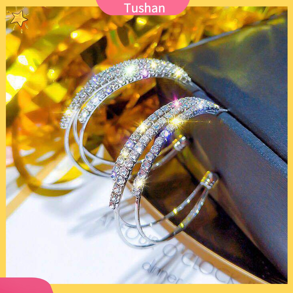 TUSH_Women Rhinestone Multi C Shape Circle Hoop Earrings Statement Party Jewelry Gift