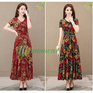 Váy Đầm cho người trung niên Dáng Dài họa tiết V4a - Thời trang cho mẹ lớn tuổi trung tuổi mùa hè đẹp giá rẻ Bigsize