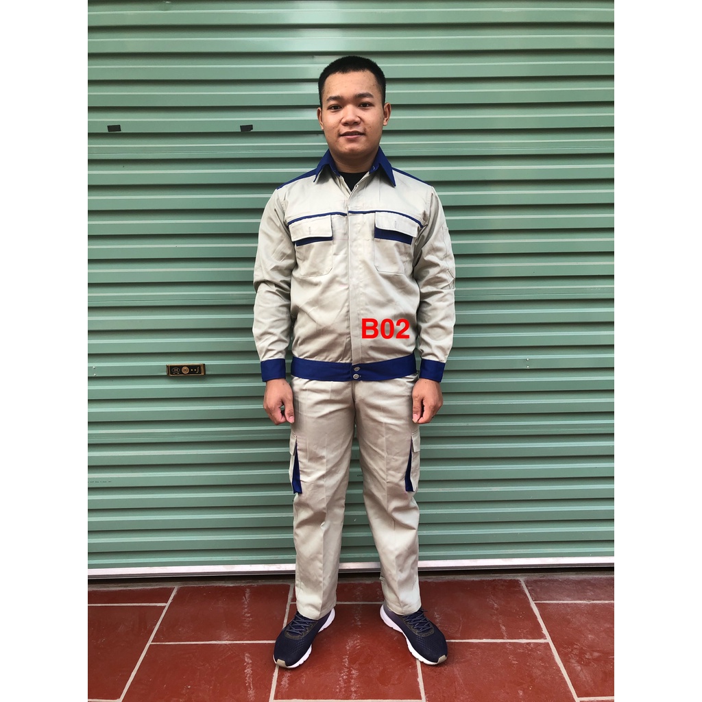 Quần Áo Lao Động Ghi Phối Xanh