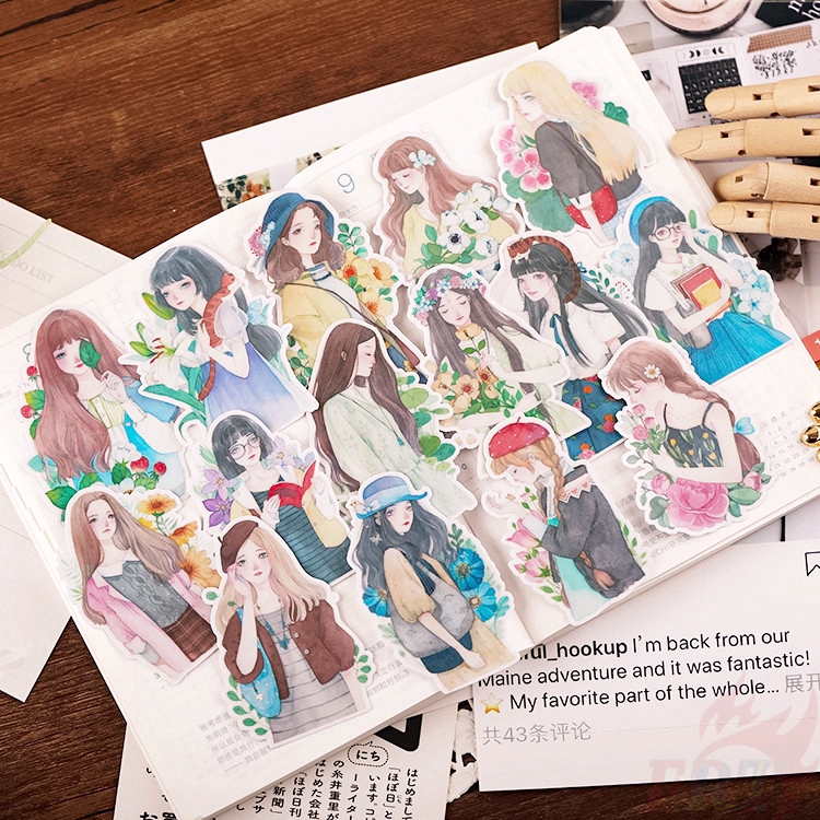 ❀ Flower Beauty Girl Q-1 Diary Manual Stickers ❀ 15Pcs/Set DIY Fashion Album Scrapbooks Decor Stickers