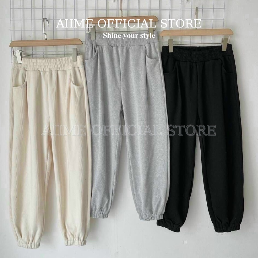 Quần jogger nữ bo gấu unisex chất len tăm/ Quần len tăm nữ bo gấu