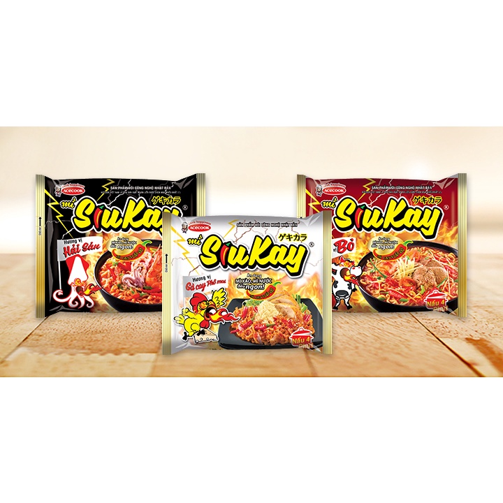 Mì Tôm Phun Lửa Omachi, mì Siukay Hải Sản, Siu kay gà cay phô mai Acecook nấu trộn 7 cấp độ, thùng