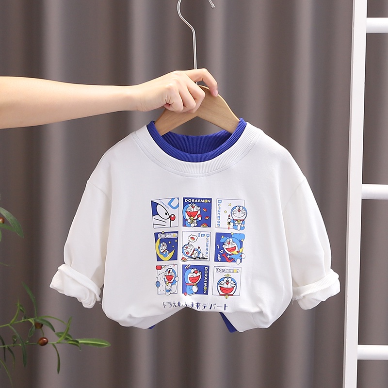 Áo Chui Đầu In Hình Doraemon Phong Cách Hàn Quốc Dành Cho Bé Trai Gái 80-120cm