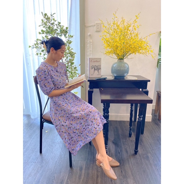 Đầm hoa nhí tím dáng dài