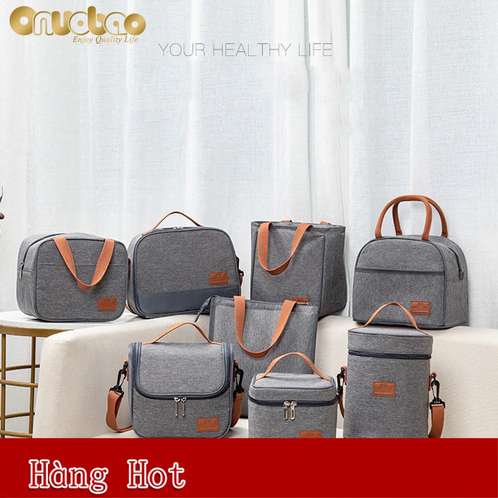 Túi đựng hộp cơm cách nhiệt chống thấm nước màu xám phong cách Hàn Quốc