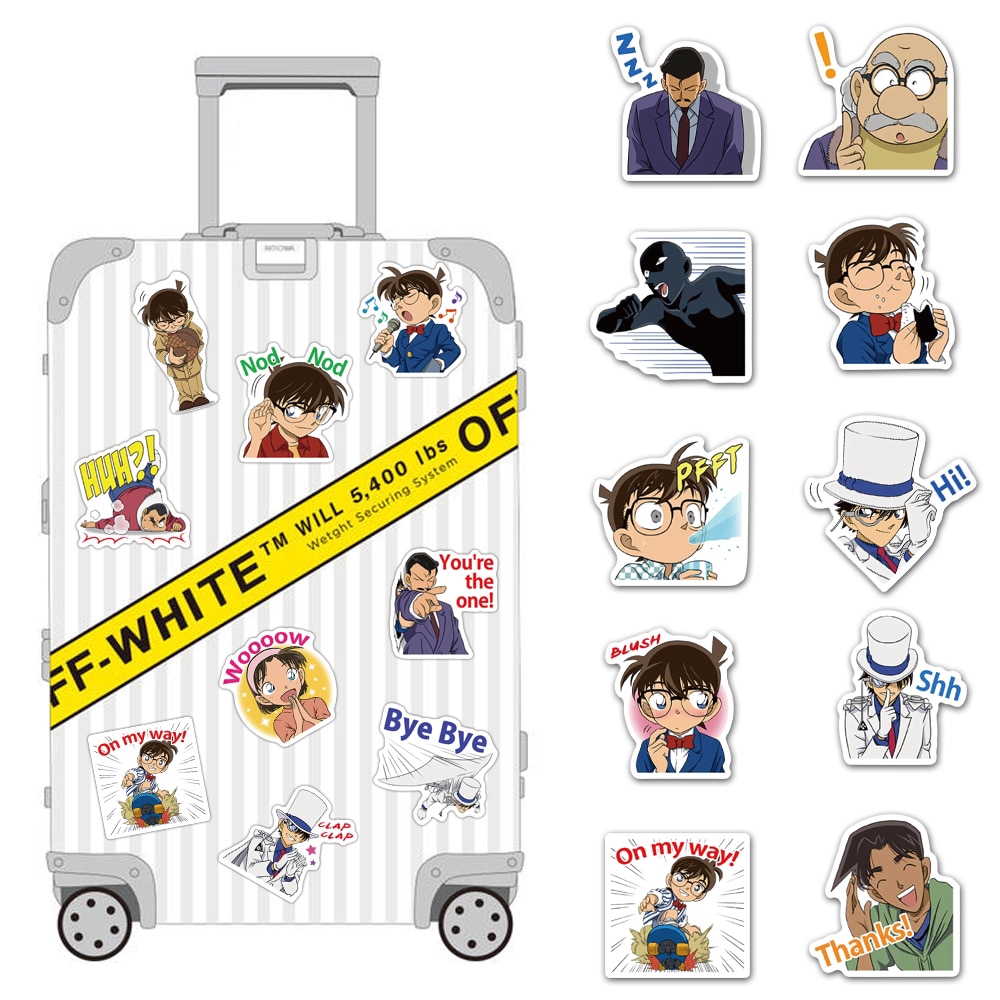 Bộ 50 Miếng Dán Chống Thấm Nước Hình Thám Tử conan Trang Trí Vali laptop Xe Đạp