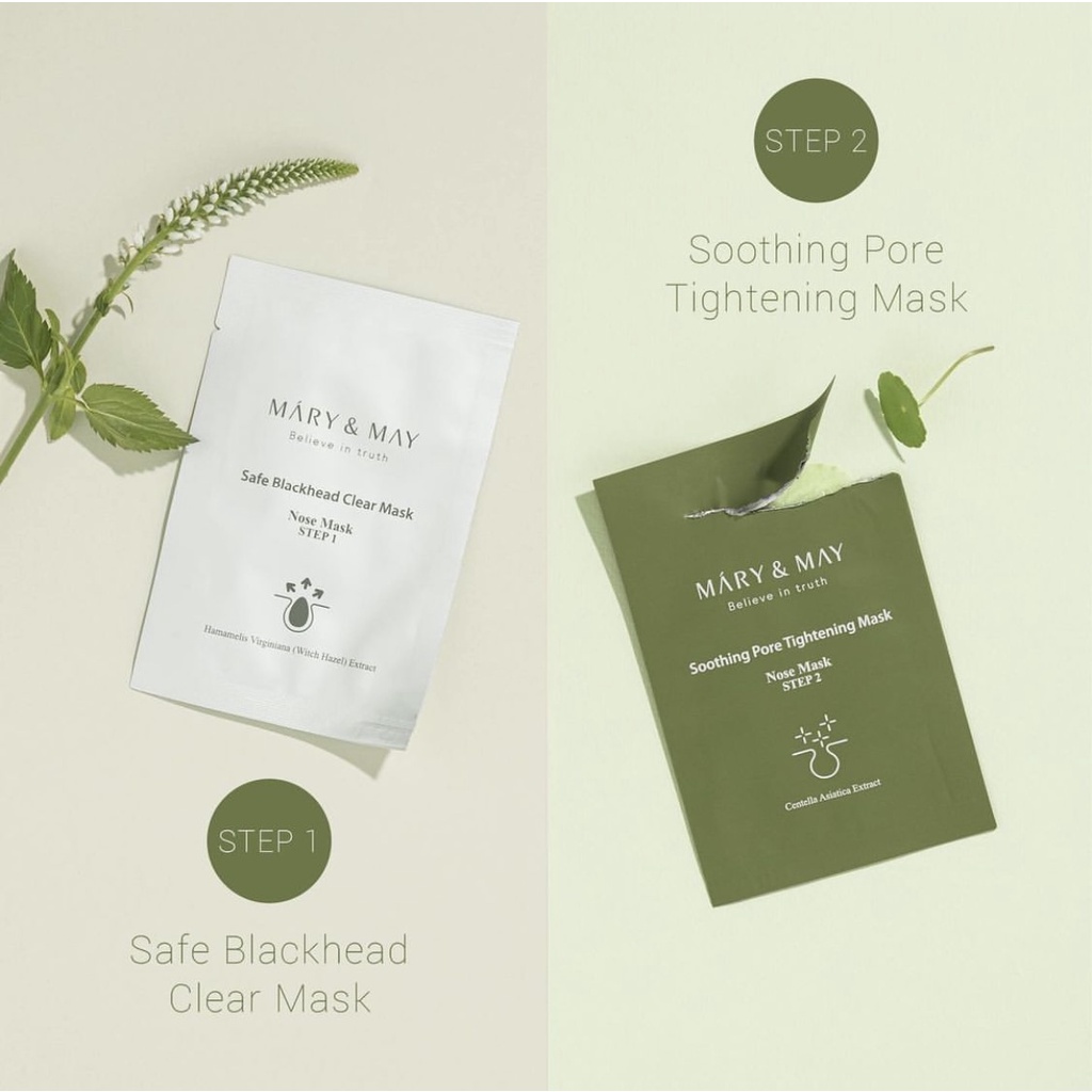 Mặt Nạ Làm Sạch Mụn Đầu Đen Thuần Chay Mary&May Daily Safe Black Head Clear Nose Mask 10 gói [nun.cleanbeau