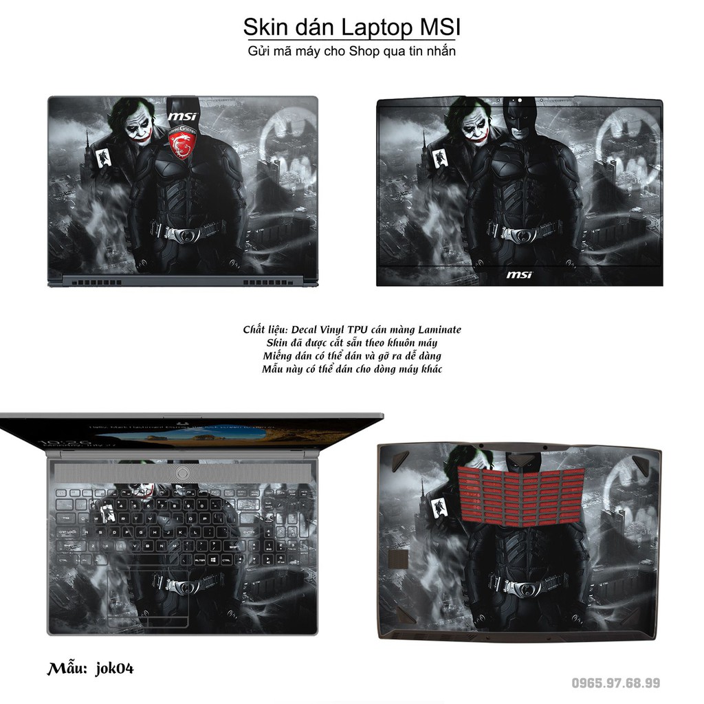 Skin dán Laptop MSI in hình Joker (inbox mã máy cho Shop)