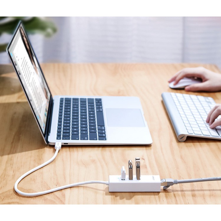 Bộ chia USB tích hợp cổng mạng LAN cho Macbook, điện thoại đời mới