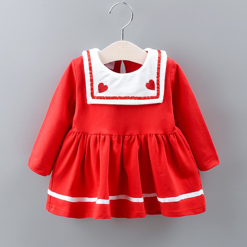 Đầm dài tay in họa tiết trái tim đáng yêu dành cho bé gái