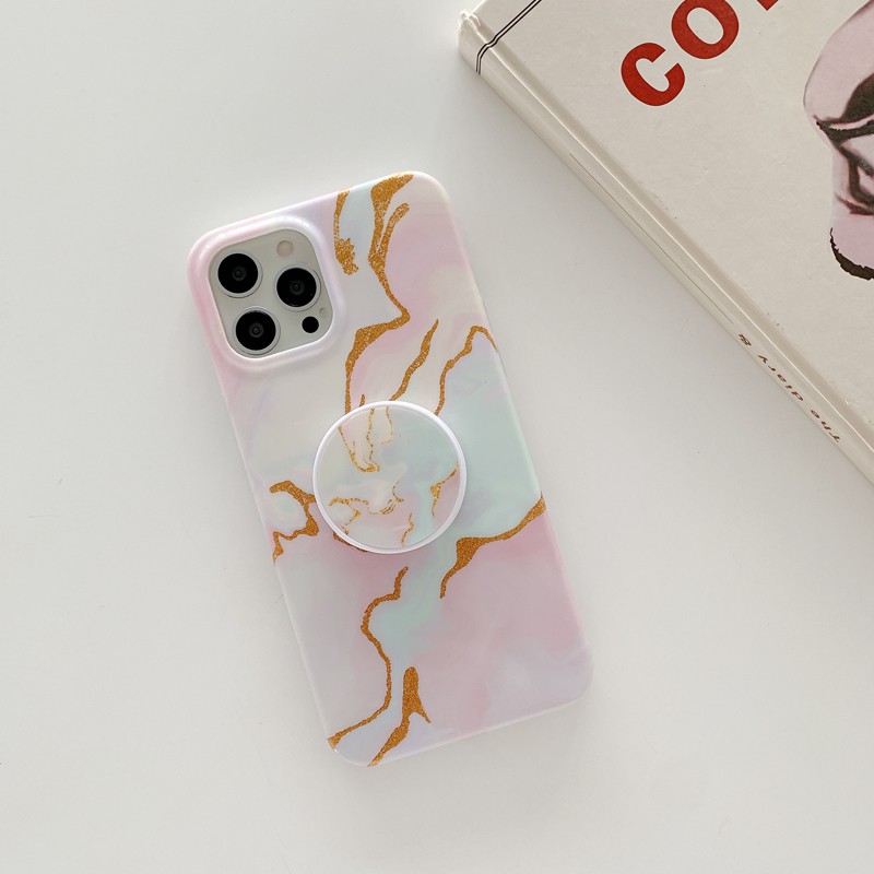 Case For iPhone 12 Pro Max 12 Mini 11 Pro Max XS Max XR X 7 Plus 8 Plus SE 2020 Shockproof Gold Powder Marble Folding Bracket Soft Phone Case Cover