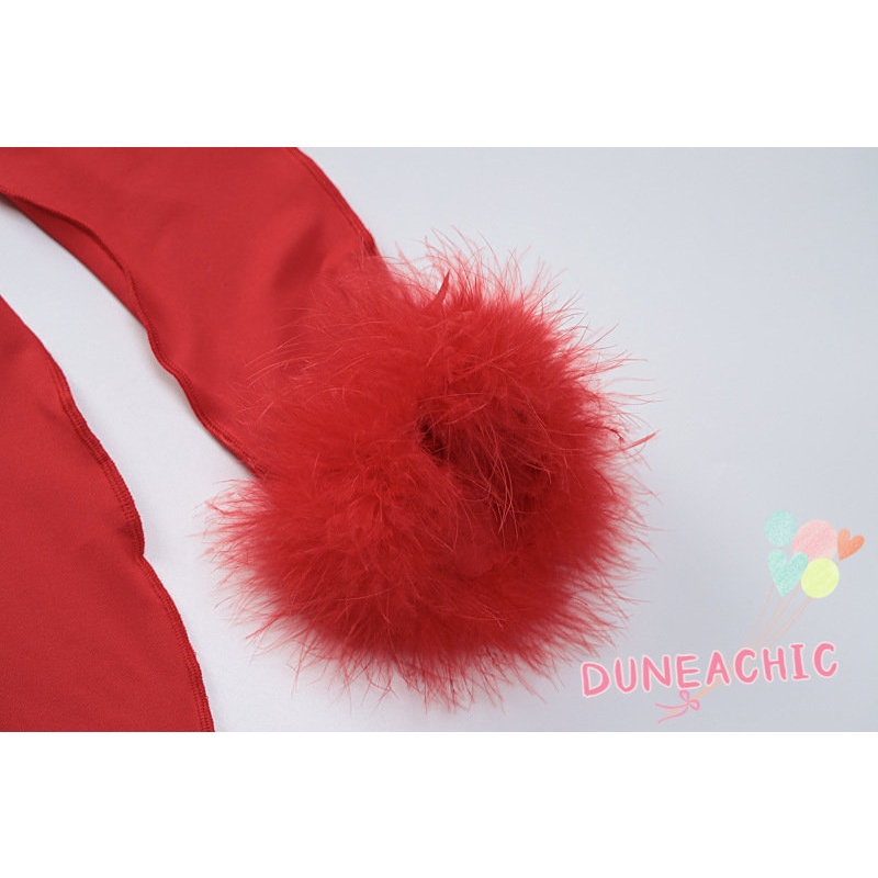 Đầm DUNEA tay dài phối lông cừu cổ cao hở lưng màu trơn thời trang cho nữ