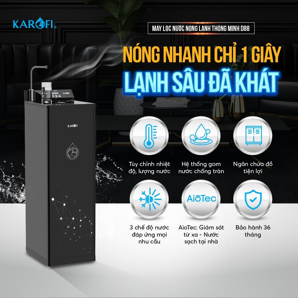 Máy Lọc Nước Nóng Lạnh Karofi KAD-D88 (Hàng Chính Hãng Bảo Hành 3 Năm Tại Nhà)