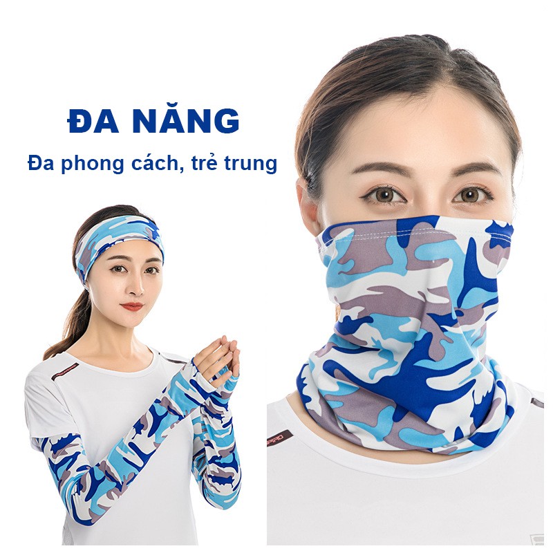 Khăn đa năng đi phượt + Ống tay Bằng Lụa Mát lạnh - khăn ống trùm đầu, Khẩu trang điều hòa phong cách Hàn Quốc