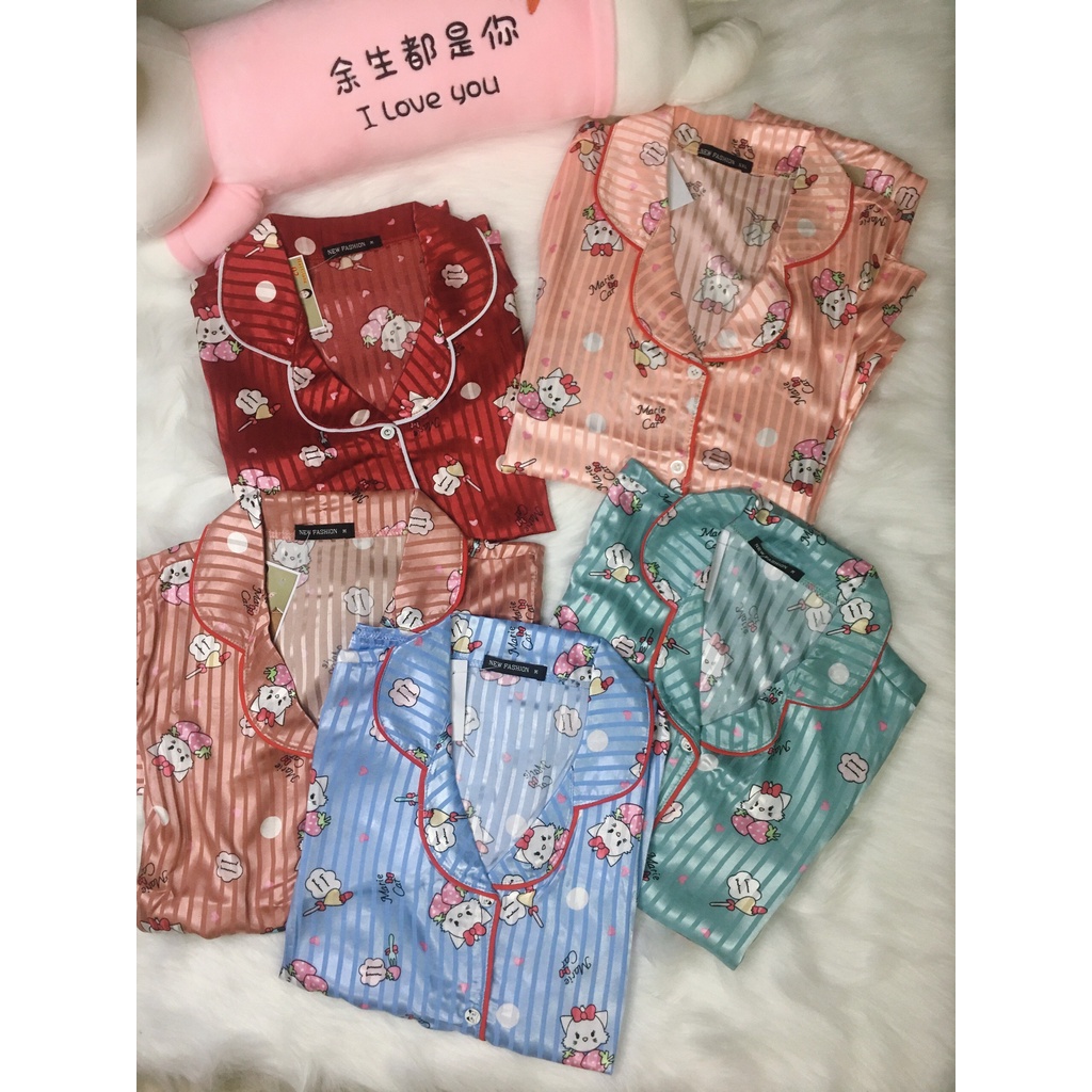 Đồ bộ nữ Pijama dài tay mặc nhà chất lụa satin cao cấp