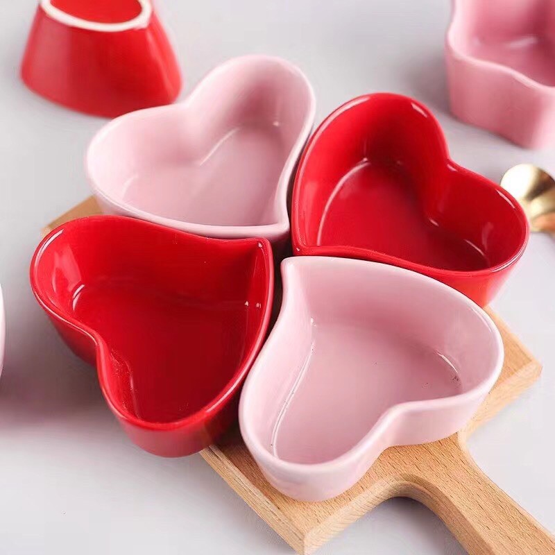 Bát Sứ Trái Tim Lượn Chén Ăn Dặm Cho Bé , Đựng Gia Vị, Nước Chấm, Chén Dĩa Dễ Thương