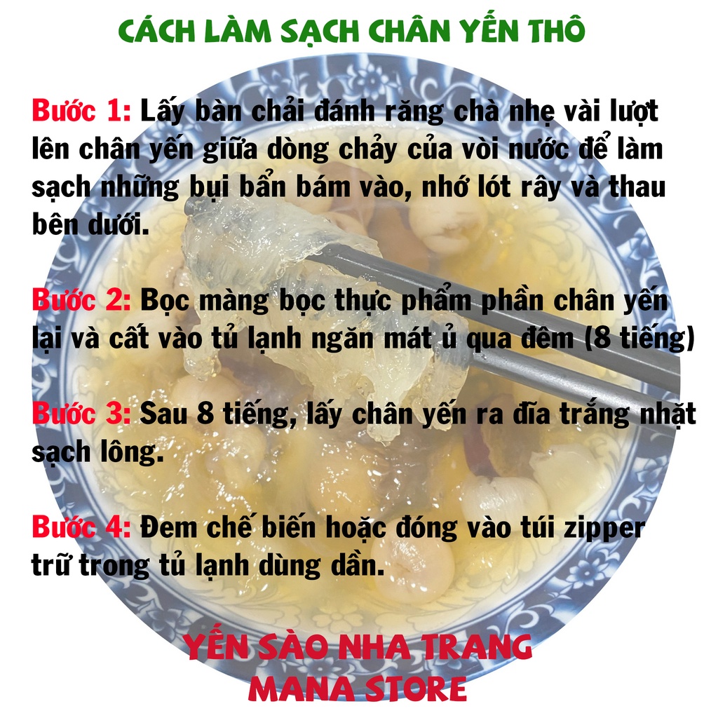 CHÂN YẾN THÔ BÉ 10g tặng Nhíp và gia vị chưng yến Yến Sào Nha Trang Khánh Hòa MANA Store Huệ Tây
