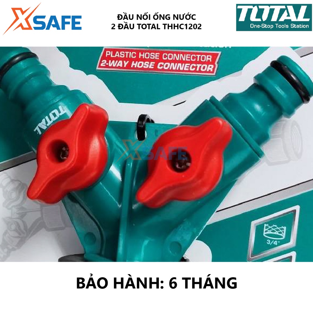 Đầu nối ống nước 2 đầu TOTAL THHC1202 Bộ chia 2 ống nước nút ngắt, nút xoay nhựa ABS và PP